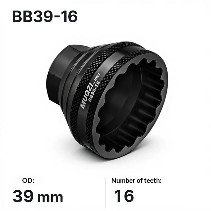 MUQZI Bike Bottom Bracket Removal Tool Aluminum Alloy Hollow Threaded 16-Tooth BB Socket Wrench - Black/BB-39-16 - 1