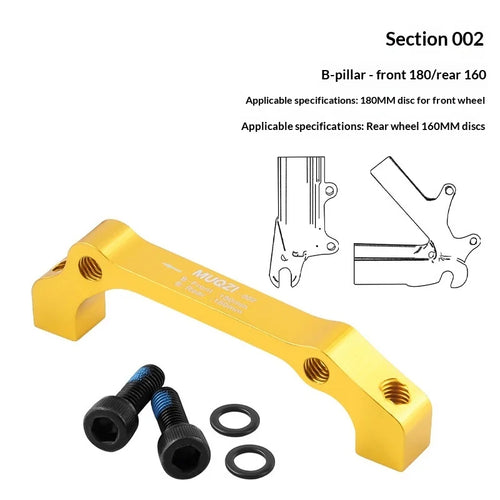 MUQZI Bike Disc Brake Adapter CNC Aluminum Alloy Disc Brake Mount Converter for MTB Road Bicycle - Gold/B Type/Front 180/Rear 160 - 1