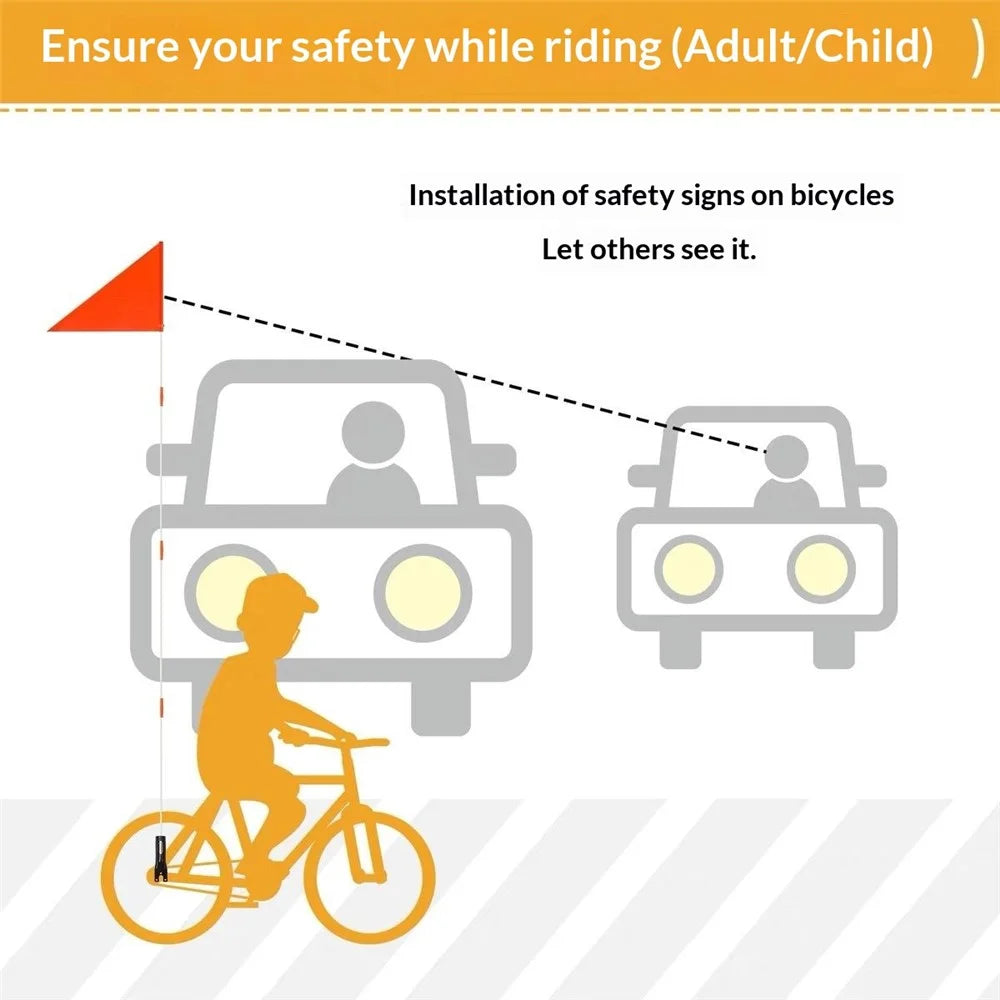 Children Bicycle Safety Flag with Pole Reflective Stripe High Visibility Bike Trailer Flag for Outdoor Cycling - 3