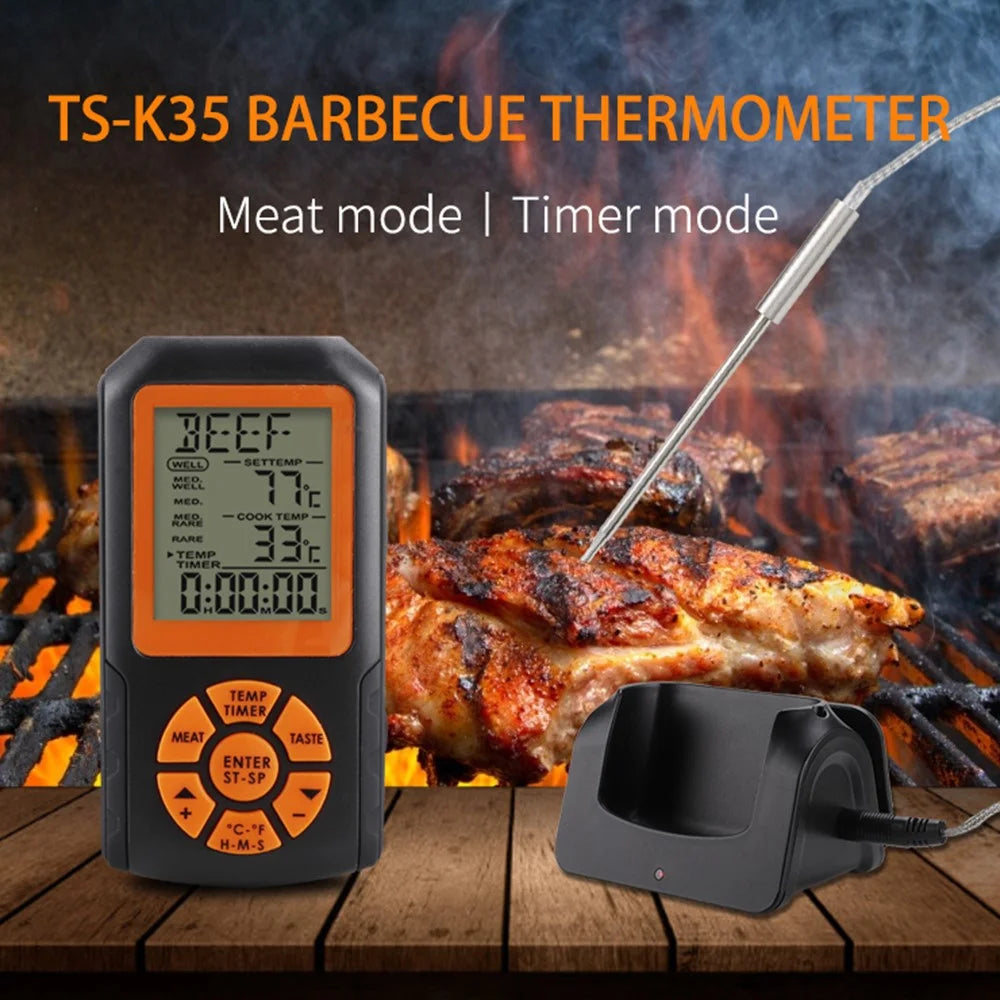 TS-K35 Wireless BBQ Thermometer Stainless Steel Probe 8 Meat Types 5 Doneness Levels Digital Food Meat Thermometer for Grill Oven Smoker - Black - 2