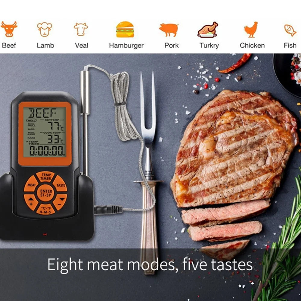 TS-K35 Wireless BBQ Thermometer Stainless Steel Probe 8 Meat Types 5 Doneness Levels Digital Food Meat Thermometer for Grill Oven Smoker - Black - 3