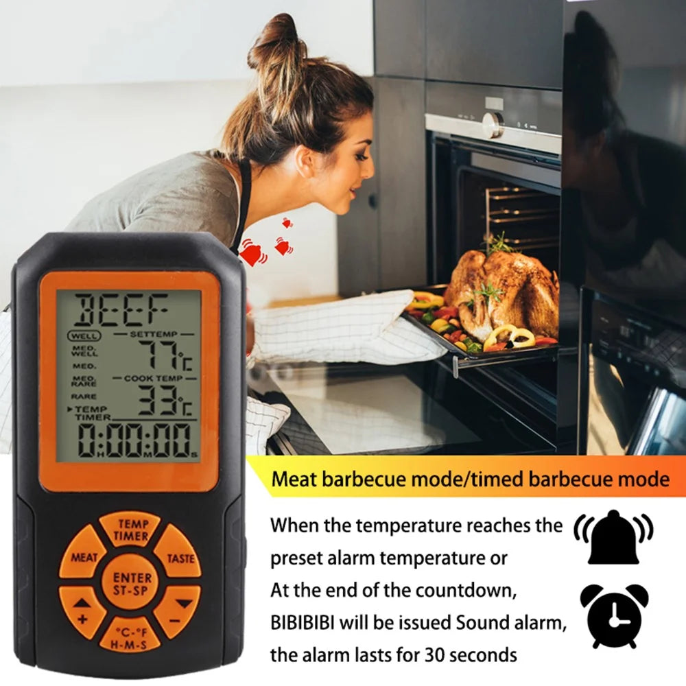 TS-K35 Wireless BBQ Thermometer Stainless Steel Probe 8 Meat Types 5 Doneness Levels Digital Food Meat Thermometer for Grill Oven Smoker - Black - 5
