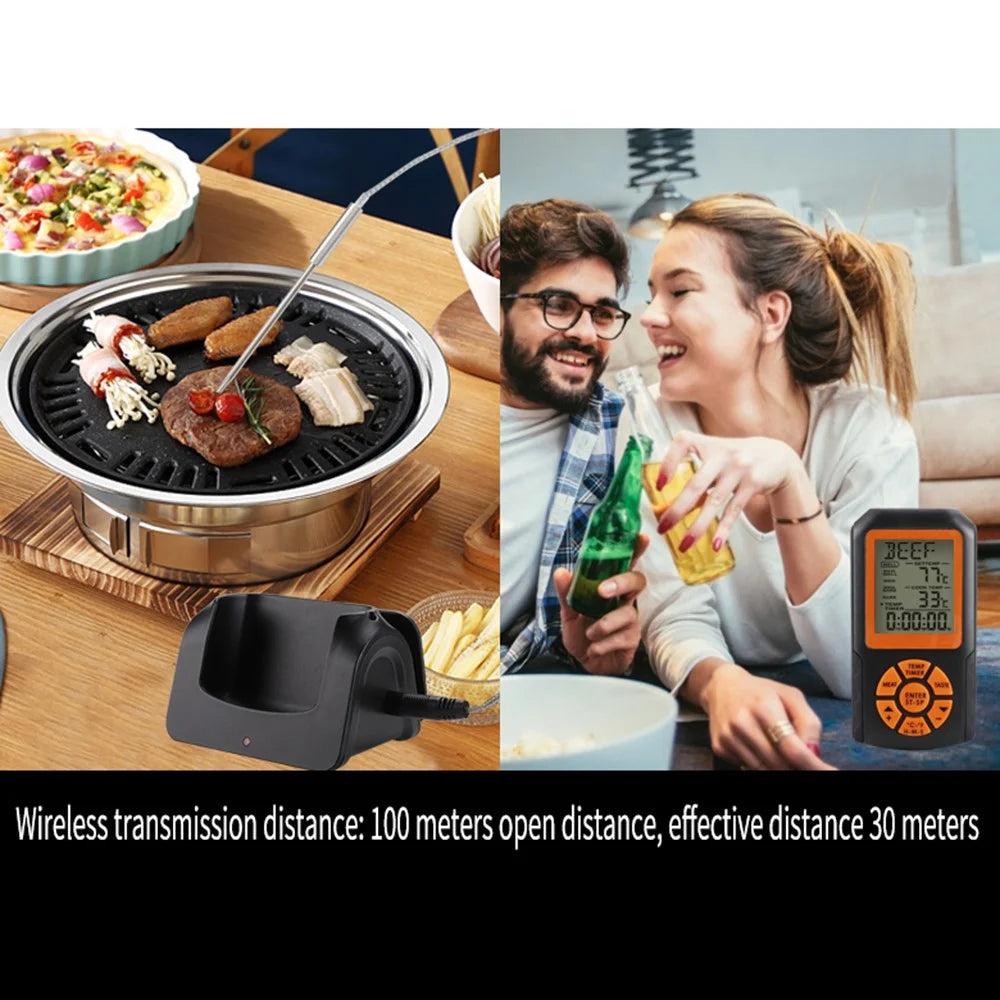 TS-K35 Wireless BBQ Thermometer Stainless Steel Probe 8 Meat Types 5 Doneness Levels Digital Food Meat Thermometer for Grill Oven Smoker - Black - 7