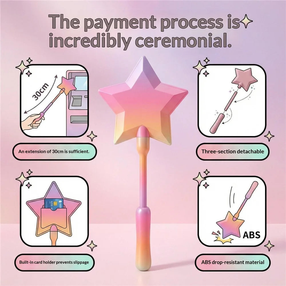 Star Wand Payment Tool 30cm 3-Section Detachable Card Holder Non-Contact Tap for ATM POS - Rainbow - 3