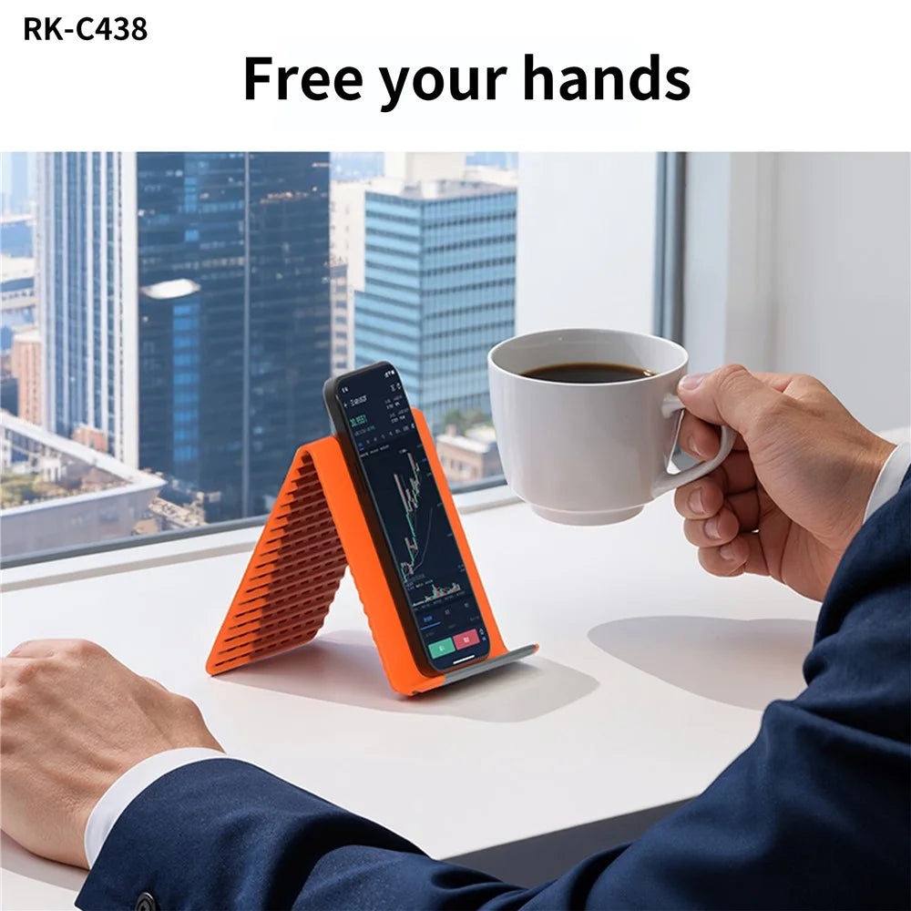 RK-C438 Flexible Phone Stand Tablet Laptop Holder Bendable Silicone Aluminum Universal Adjustable Support - Orange - 3