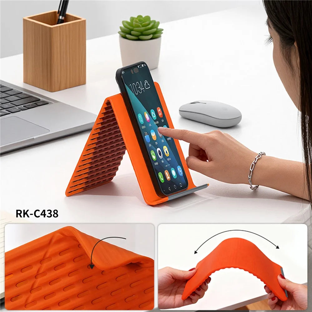 RK-C438 Flexible Phone Stand Tablet Laptop Holder Bendable Silicone Aluminum Universal Adjustable Support - Orange - 4