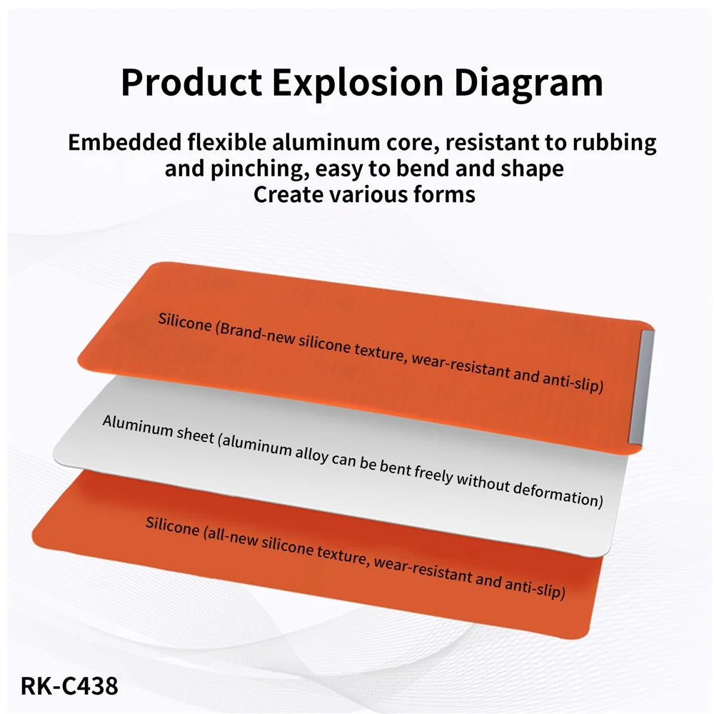 RK-C438 Flexible Phone Stand Tablet Laptop Holder Bendable Silicone Aluminum Universal Adjustable Support - Orange - 6
