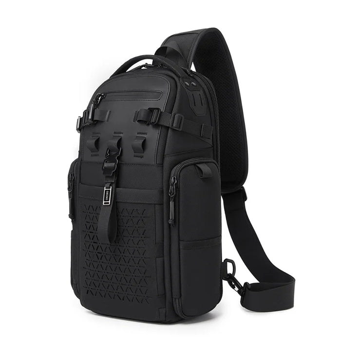 OZUKO 9844 Tactical Chest Bag Waterproof Oxford Cloth Geometric Design Crossbody Bag for Outdoor Sports - Black - 1