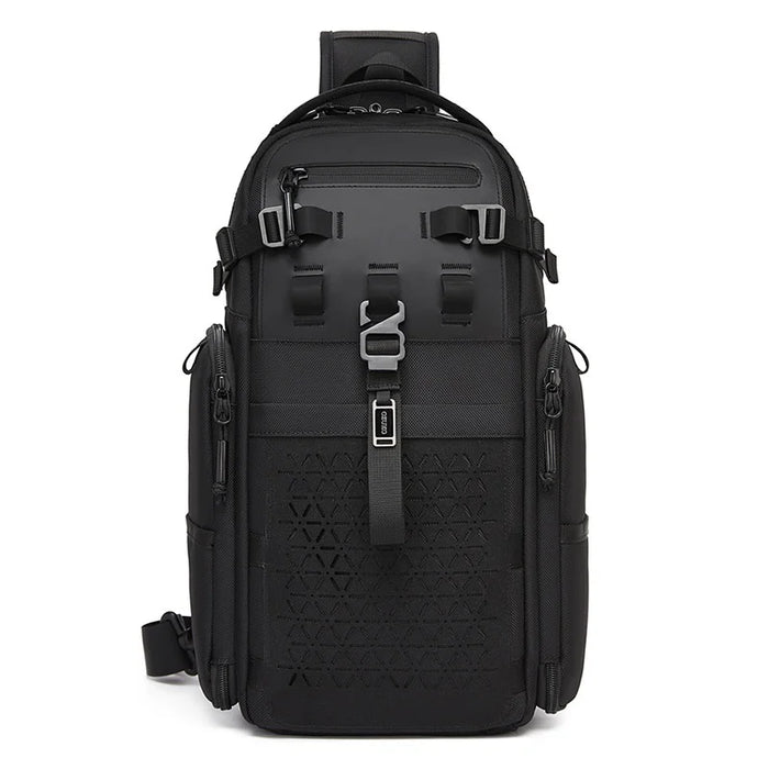 OZUKO 9844 Tactical Chest Bag Waterproof Oxford Cloth Geometric Design Crossbody Bag for Outdoor Sports - Black - 3