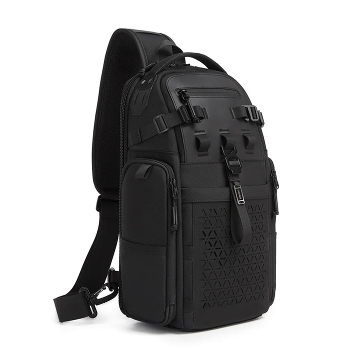OZUKO 9844 Tactical Chest Bag Waterproof Oxford Cloth Geometric Design Crossbody Bag for Outdoor Sports - Black - 5