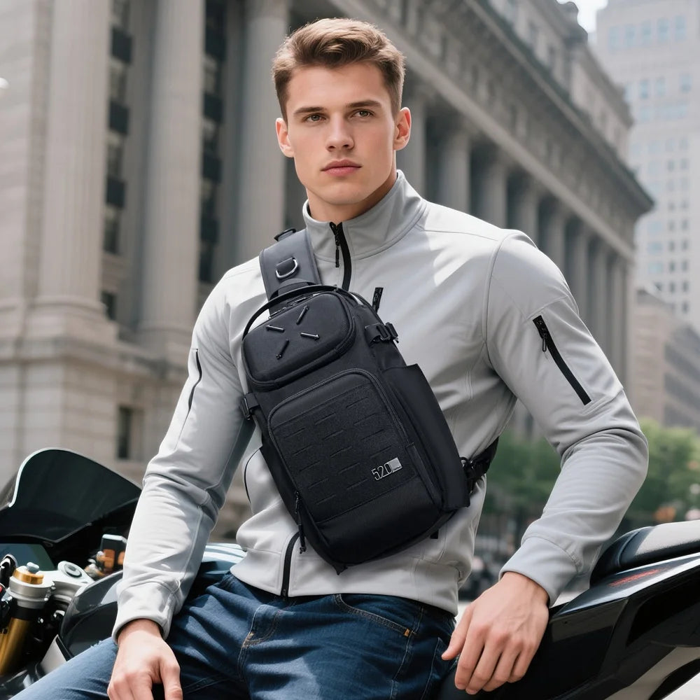 OZUKO 9890 Arrow Design Men Chest Bag Oxford Cloth Waterproof Crossbody Bag Sports Sling Shoulder Bag - Black - 3