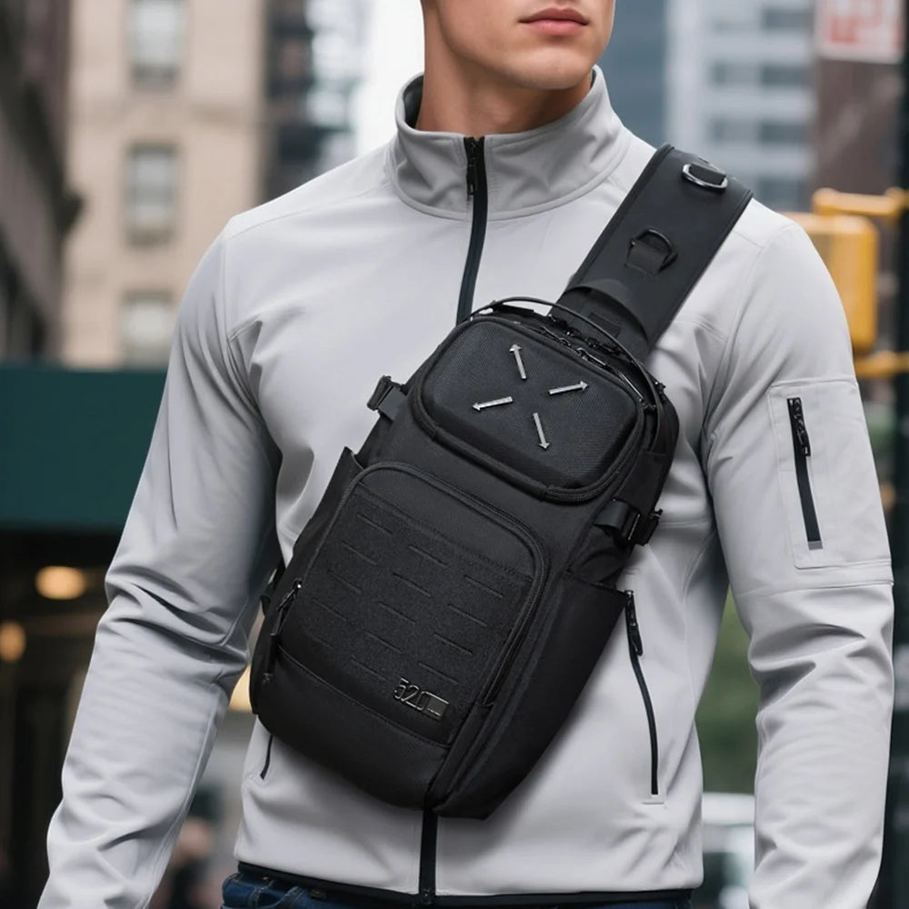 OZUKO 9890 Arrow Design Men Chest Bag Oxford Cloth Waterproof Crossbody Bag Sports Sling Shoulder Bag - Black - 6