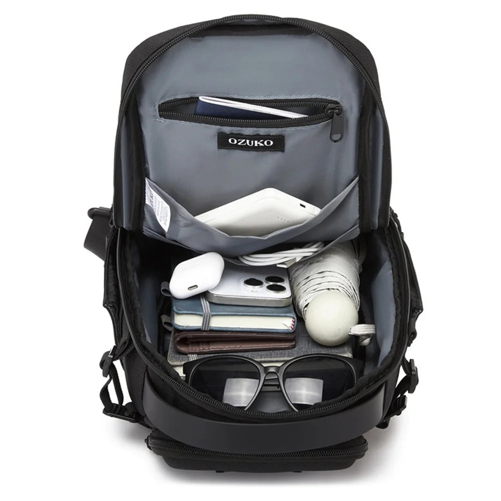 OZUKO 9890 Arrow Design Men Chest Bag Oxford Cloth Waterproof Crossbody Bag Sports Sling Shoulder Bag - Black - 7