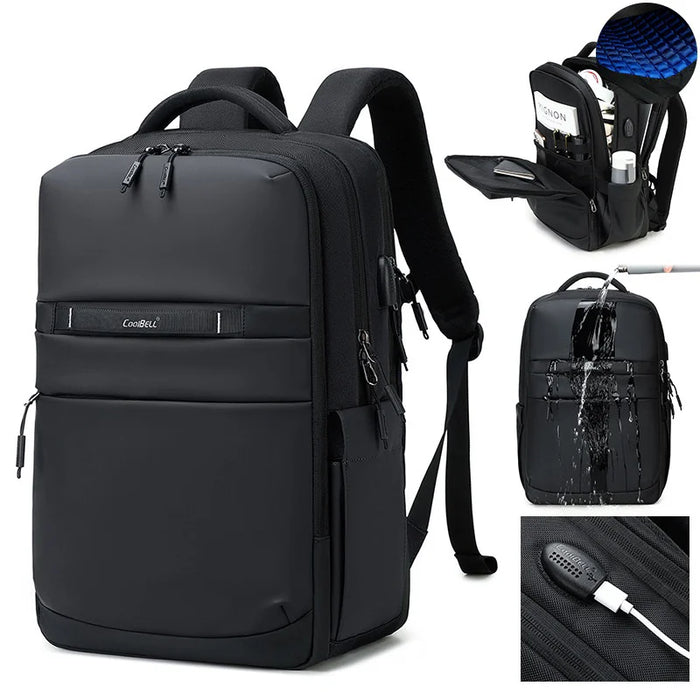 COOLBELL 8316 Travel Backpack 23L Waterproof Shoulder Bag with External USB Port for 15.6 inch Laptop - Black - 3