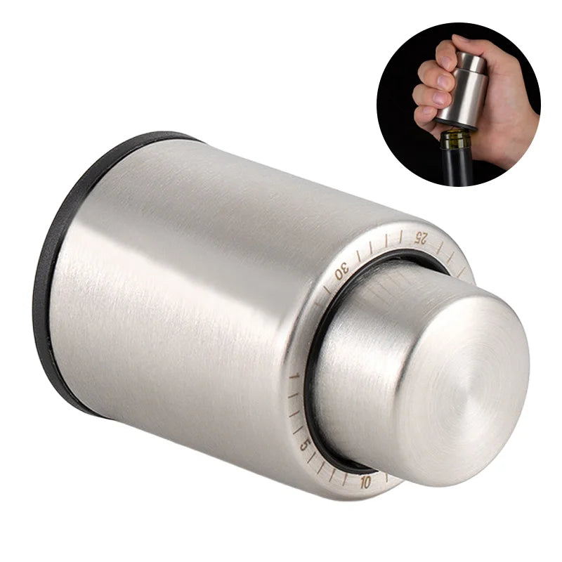 Stainless Steel Wine Vacuum Stopper with Date Dial Wine Preserver Sealer Pump for 750ml Bottle Storage - 1