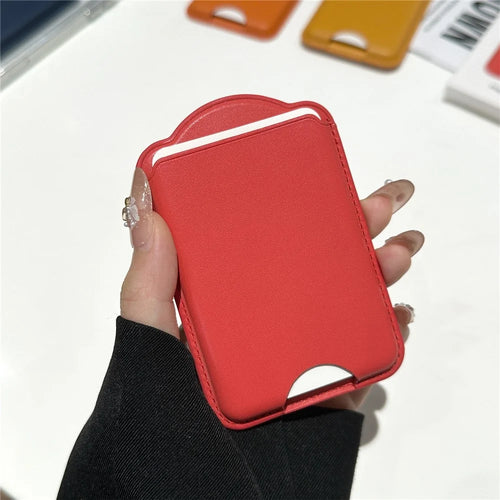 Magnetic Wallet Phone Card Holder Leather Slim Cardholder Strong Magnet Phone Pocket - Red - 1