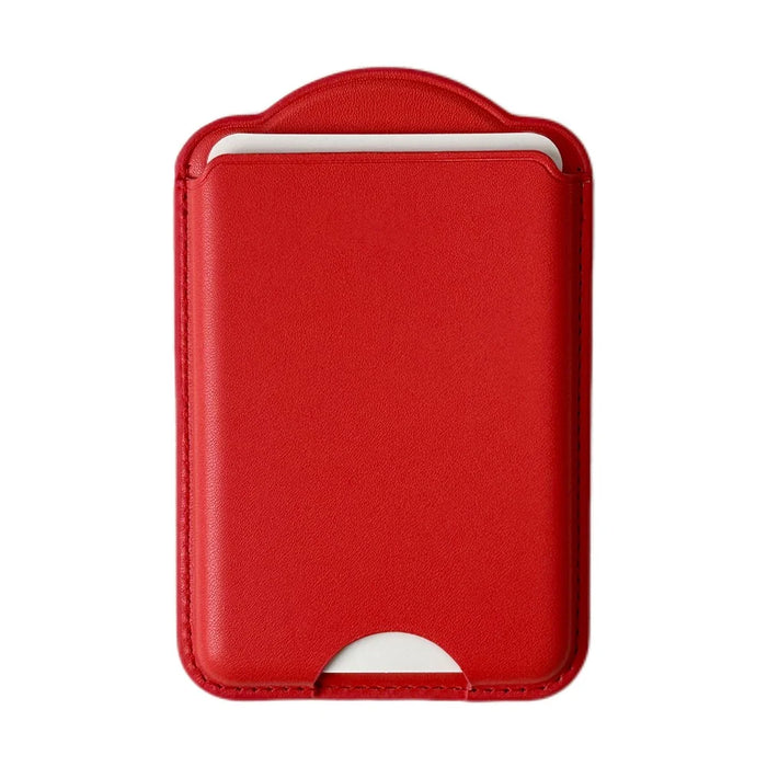 Magnetic Wallet Phone Card Holder Leather Slim Cardholder Strong Magnet Phone Pocket - Red - 2