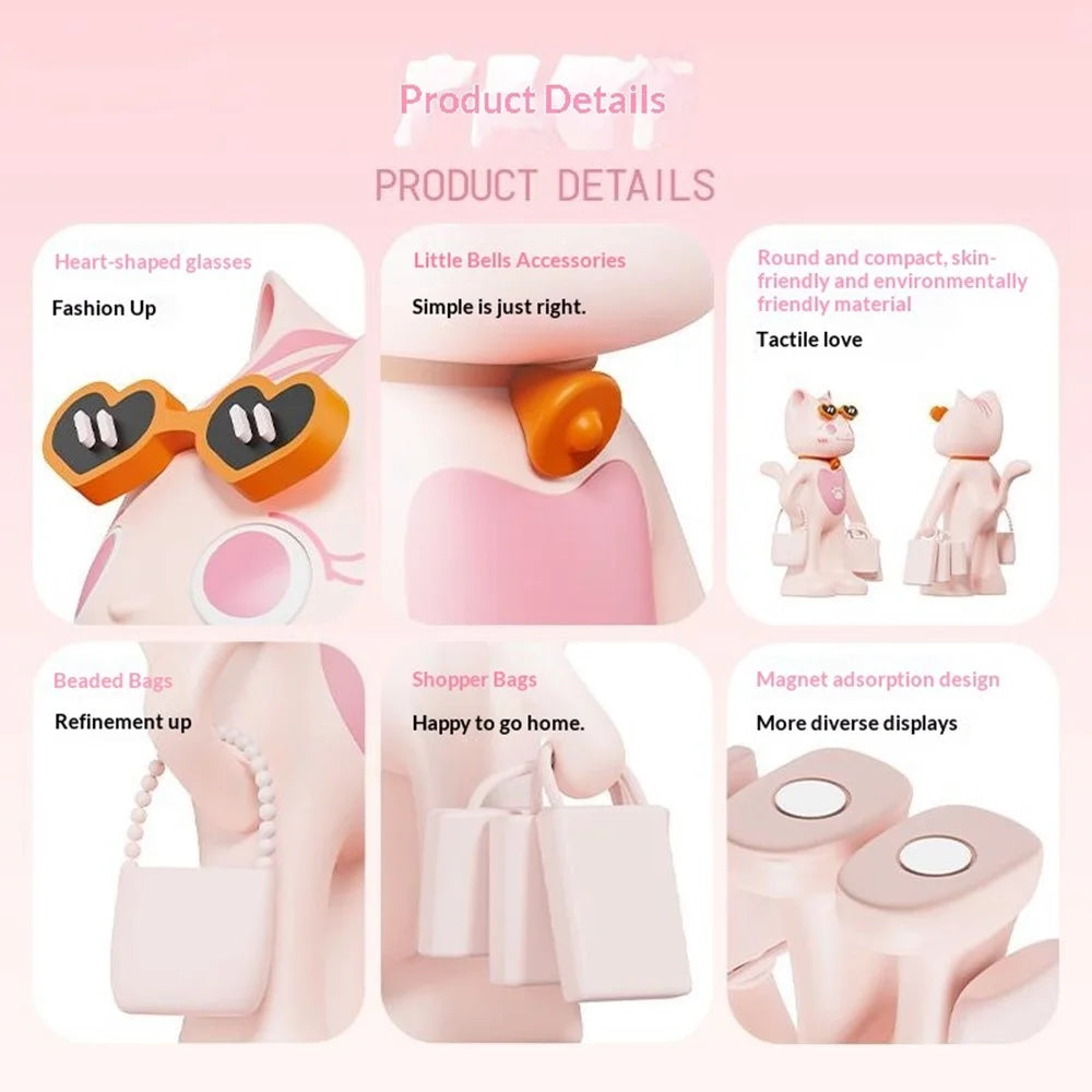 SAYROSE VIKKY-01 Cartoon Cat IP Decorative Figure Cute Mini Collectible Desk Ornament with Magnetic Base - Pink - 5