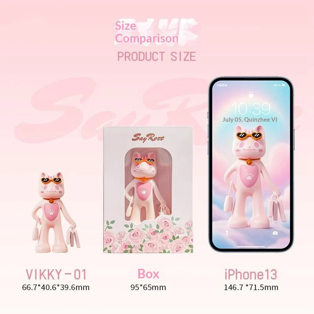 SAYROSE VIKKY-01 Cartoon Cat IP Decorative Figure Cute Mini Collectible Desk Ornament with Magnetic Base - Pink - 6