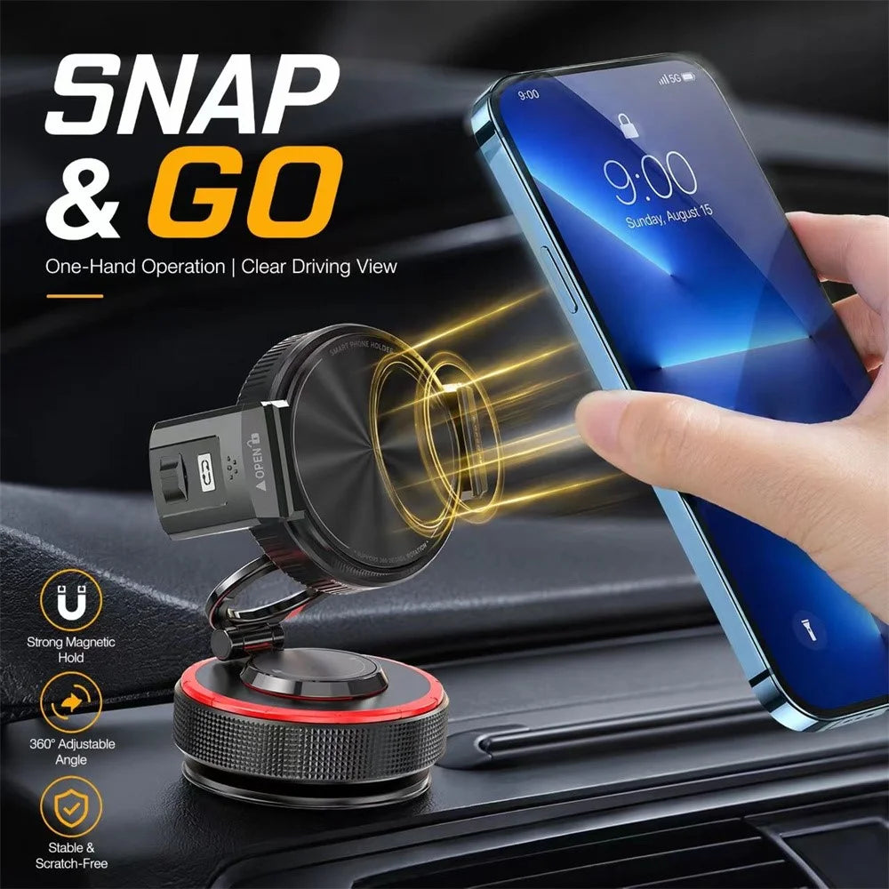 K33 Magnetic Car Phone Holder 360 Degree Rotation Vacuum Suction Dashboard Mount Anti-Vibration Stand - Black - 3