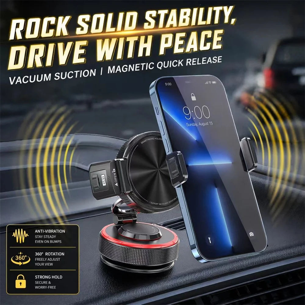 K33 Magnetic Car Phone Holder 360 Degree Rotation Vacuum Suction Dashboard Mount Anti-Vibration Stand - Black - 4