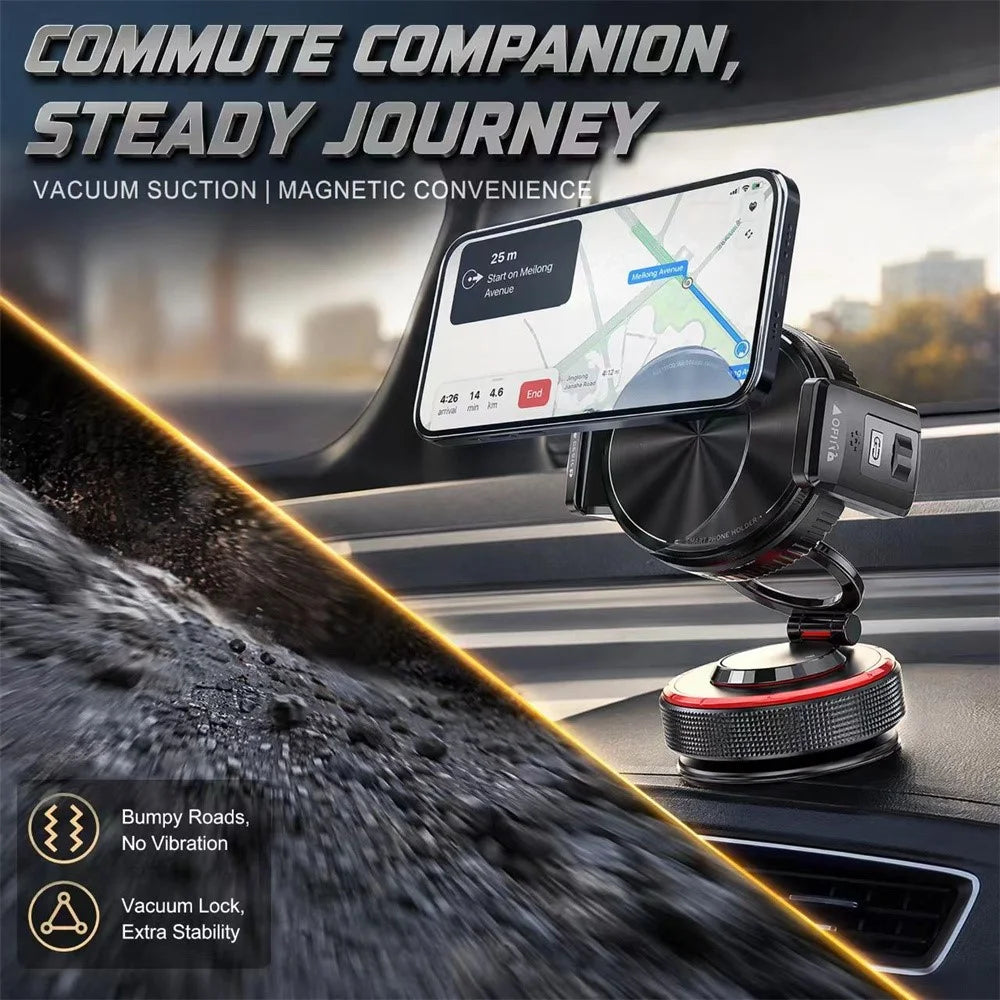K33 Magnetic Car Phone Holder 360 Degree Rotation Vacuum Suction Dashboard Mount Anti-Vibration Stand - Black - 6