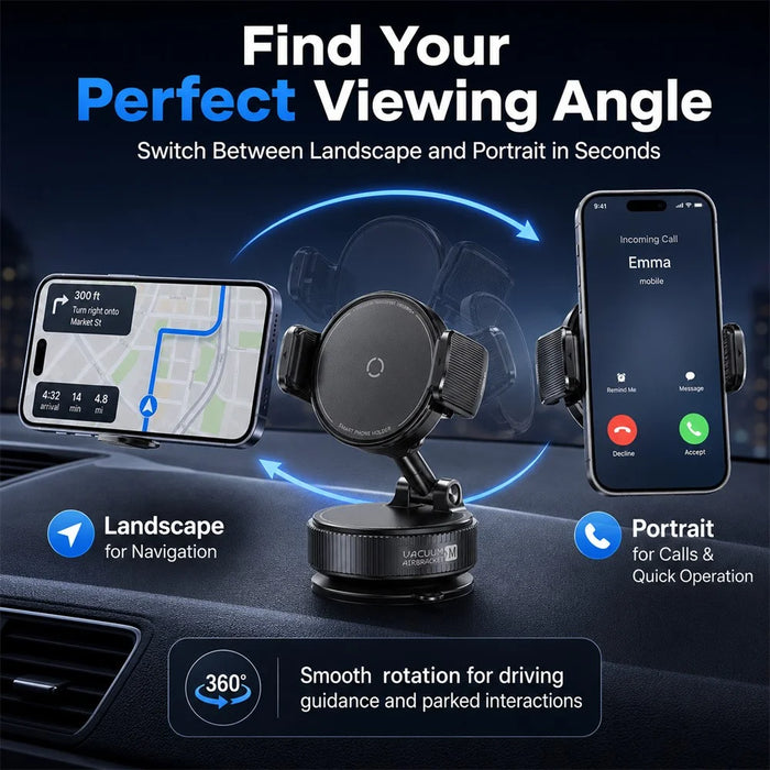 K55 Car Phone Holder 360 Degree Rotation Vacuum Suction Magnetic Mount for Dashboard Windshield - Black - 4