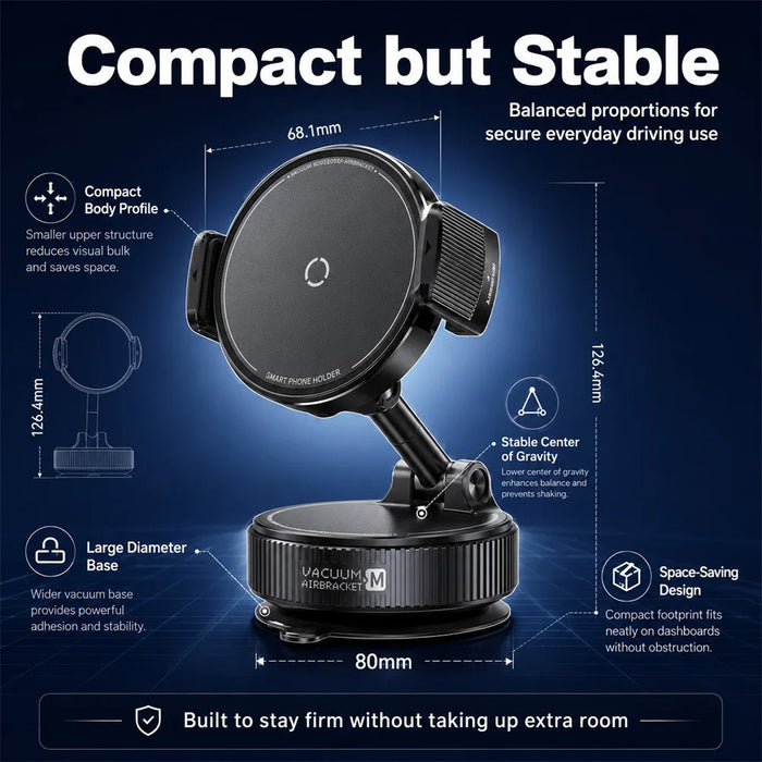 K55 Car Phone Holder 360 Degree Rotation Vacuum Suction Magnetic Mount for Dashboard Windshield - Black - 6