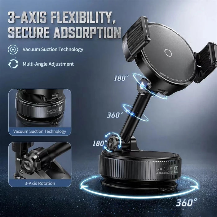 K55 Car Phone Holder 360 Degree Rotation Vacuum Suction Magnetic Mount for Dashboard Windshield - Black - 7