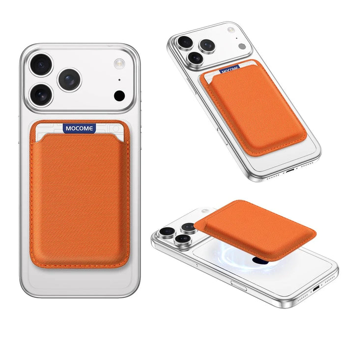 Magnetic Card Holder Wallet Tech Fabric RFID Blocking Phone Back Card Case - Orange - 1