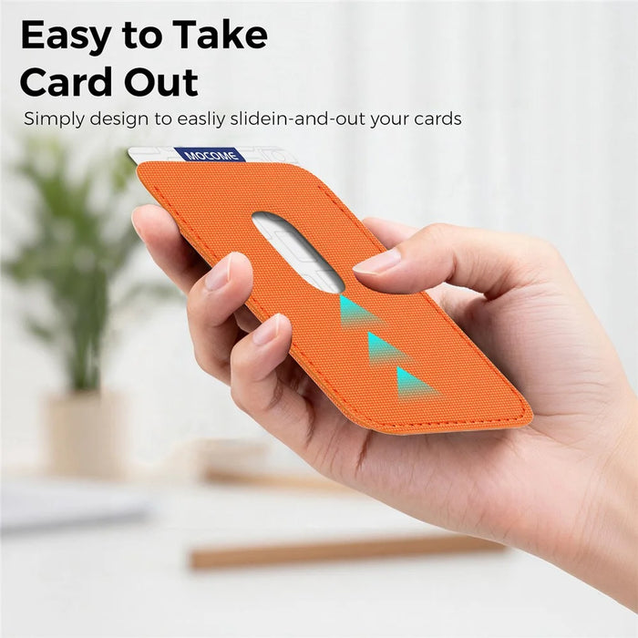 Magnetic Card Holder Wallet Tech Fabric RFID Blocking Phone Back Card Case - Orange - 4
