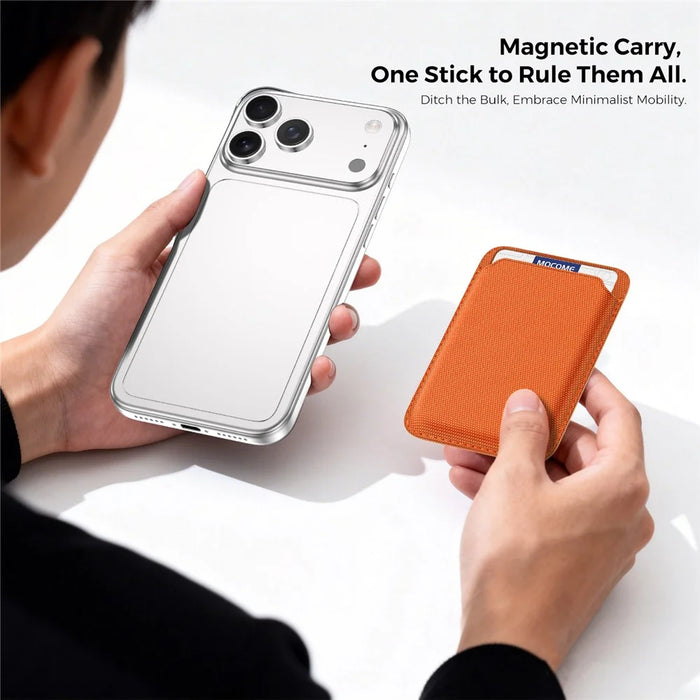 Magnetic Card Holder Wallet Tech Fabric RFID Blocking Phone Back Card Case - Orange - 5