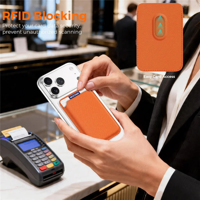 Magnetic Card Holder Wallet Tech Fabric RFID Blocking Phone Back Card Case - Orange - 7