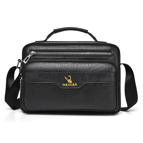 WEIXIER D1108 Men Business Messenger Bag Large Capacity PU Leather Waterproof Crossbody Bag for Work - Black - 1