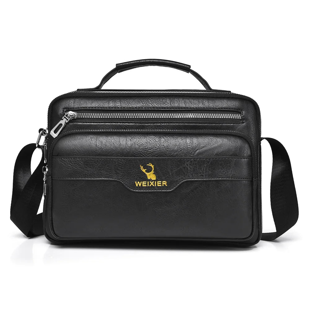 WEIXIER D1108 Men Business Messenger Bag Large Capacity PU Leather Waterproof Crossbody Bag for Work - Black - 1