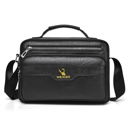 WEIXIER D1108 Men Business Messenger Bag Large Capacity PU Leather Waterproof Crossbody Bag for Work - Black - 1