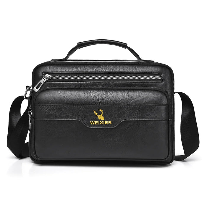 WEIXIER D1108 Men Business Messenger Bag Large Capacity PU Leather Waterproof Crossbody Bag for Work - Black - 1