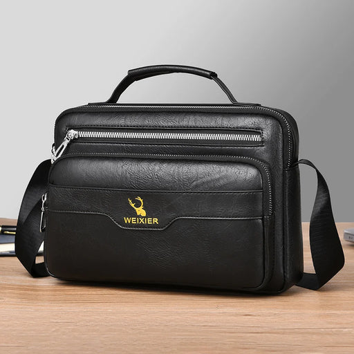 WEIXIER D1108 Men Business Messenger Bag Large Capacity PU Leather Waterproof Crossbody Bag for Work - Black - 2