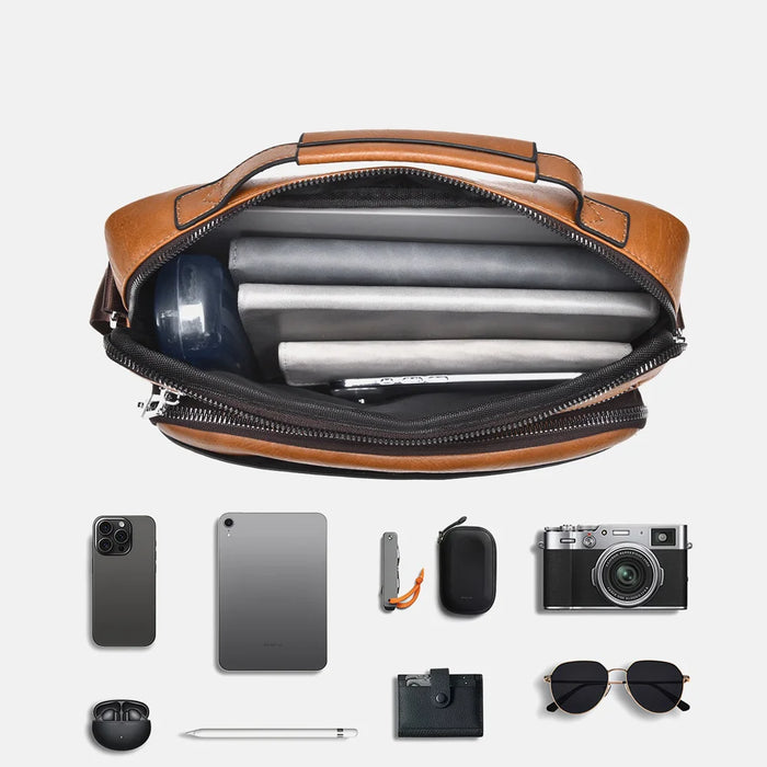 WEIXIER D1108 Men Business Messenger Bag Large Capacity PU Leather Waterproof Crossbody Bag for Work - Black - 3