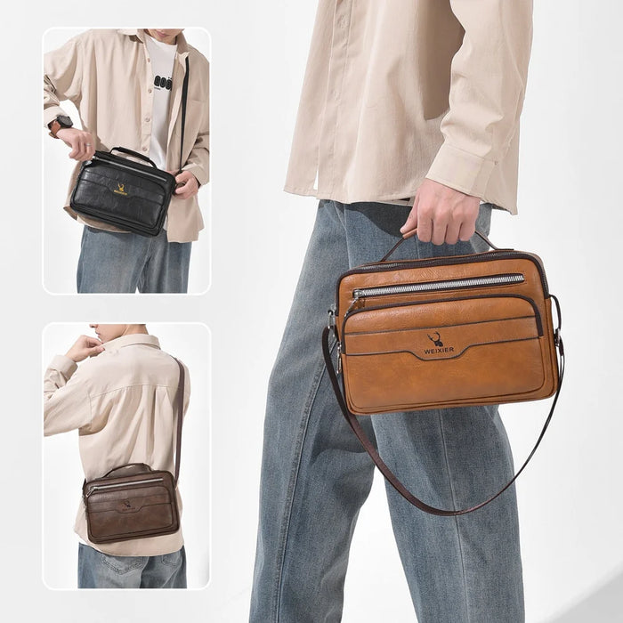 WEIXIER D1108 Men Business Messenger Bag Large Capacity PU Leather Waterproof Crossbody Bag for Work - Black - 4