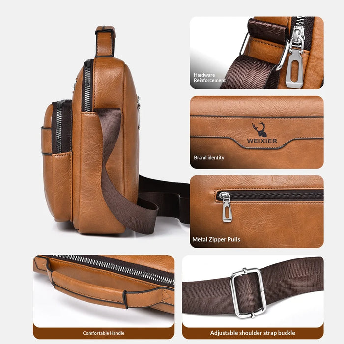 WEIXIER D1108 Men Business Messenger Bag Large Capacity PU Leather Waterproof Crossbody Bag for Work - Black - 5