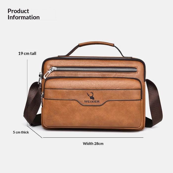 WEIXIER D1108 Men Business Messenger Bag Large Capacity PU Leather Waterproof Crossbody Bag for Work - Black - 7