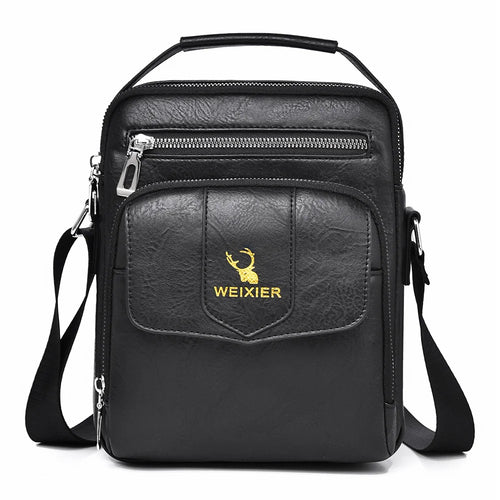 WEIXIER D1105 Men Shoulder Bag Waterproof PU Leather Business Crossbody Bag for Work Travel - Black - 1
