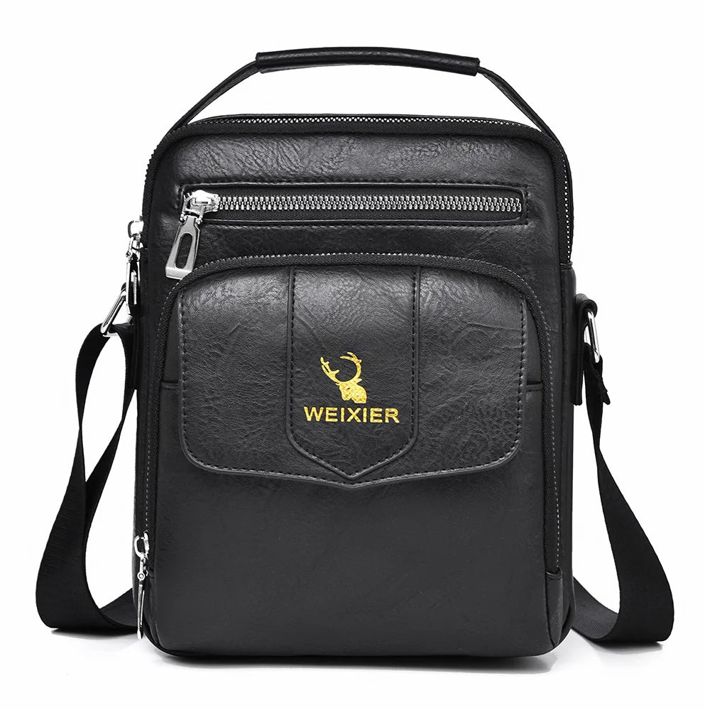 WEIXIER D1105 Men Shoulder Bag Waterproof PU Leather Business Crossbody Bag for Work Travel - Black - 1