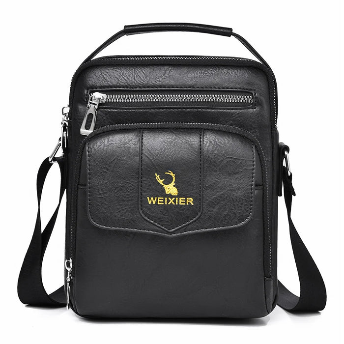WEIXIER D1105 Men Shoulder Bag Waterproof PU Leather Business Crossbody Bag for Work Travel - Black - 1