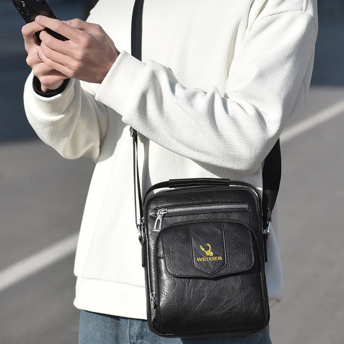 WEIXIER D1105 Men Shoulder Bag Waterproof PU Leather Business Crossbody Bag for Work Travel - Black - 2