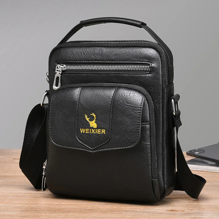 WEIXIER D1105 Men Shoulder Bag Waterproof PU Leather Business Crossbody Bag for Work Travel - Black - 3