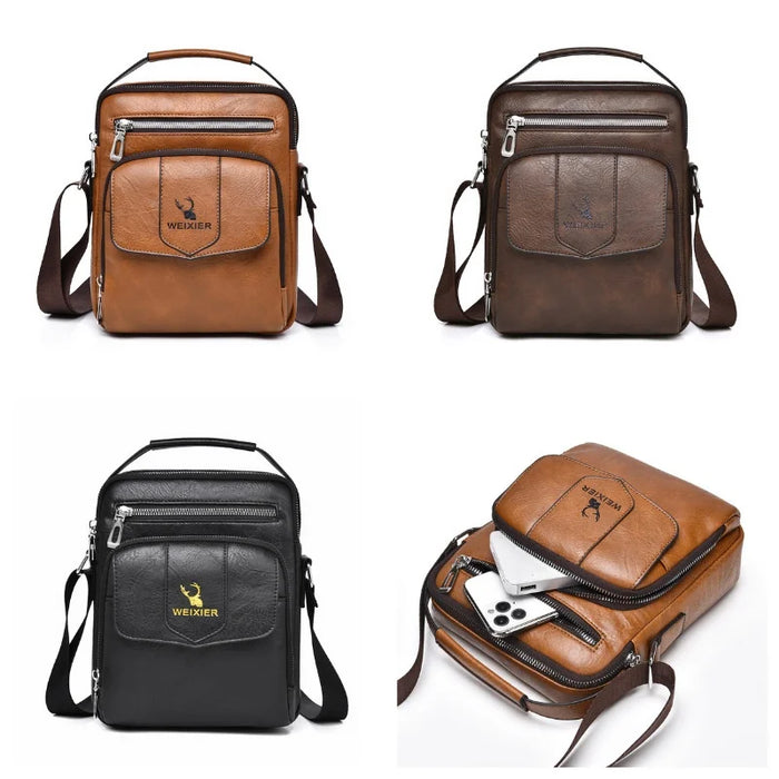 WEIXIER D1105 Men Shoulder Bag Waterproof PU Leather Business Crossbody Bag for Work Travel - Black - 5