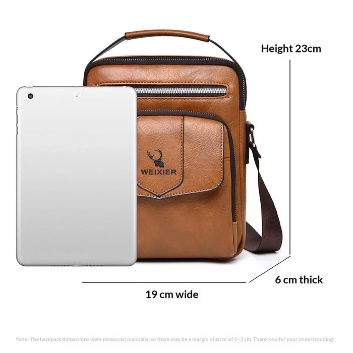 WEIXIER D1105 Men Shoulder Bag Waterproof PU Leather Business Crossbody Bag for Work Travel - Black - 7