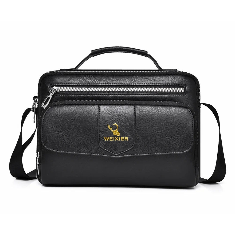 WEIXIER D1106 Men's Messenger Bag Large Capacity Waterproof Crossbody Bag Vintage Business Shoulder Bag - Black - 1
